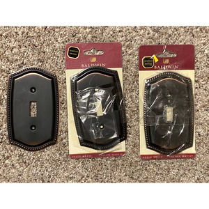 Lot of 3 Baldwin Solid Brass Rope Single Toggle Switch Plates  Venetian Bronze